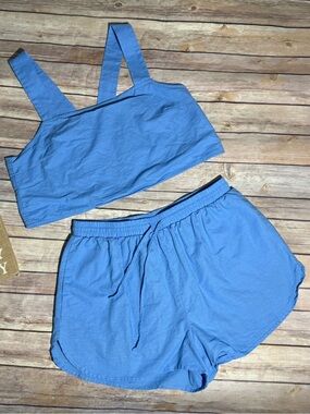 Buddy Love Blue Elastic-Waist Lounge Shorts & Crop Tank Set